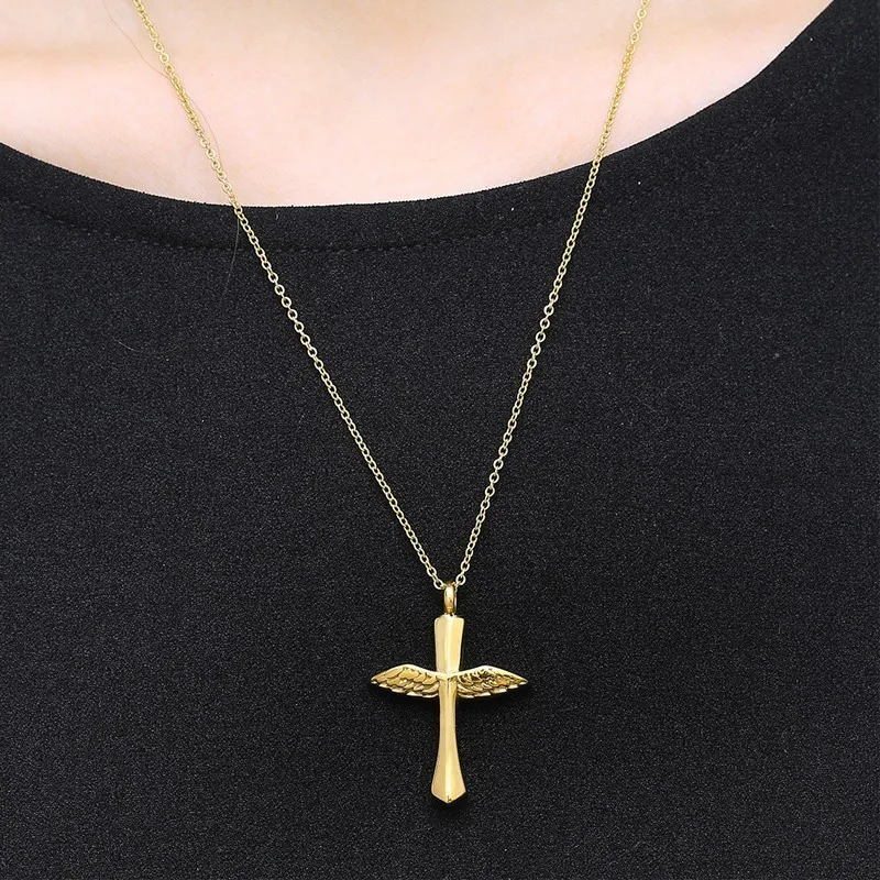 RIR крест угол крылья кремации ожерелье с урной на память зола после Keepsake
