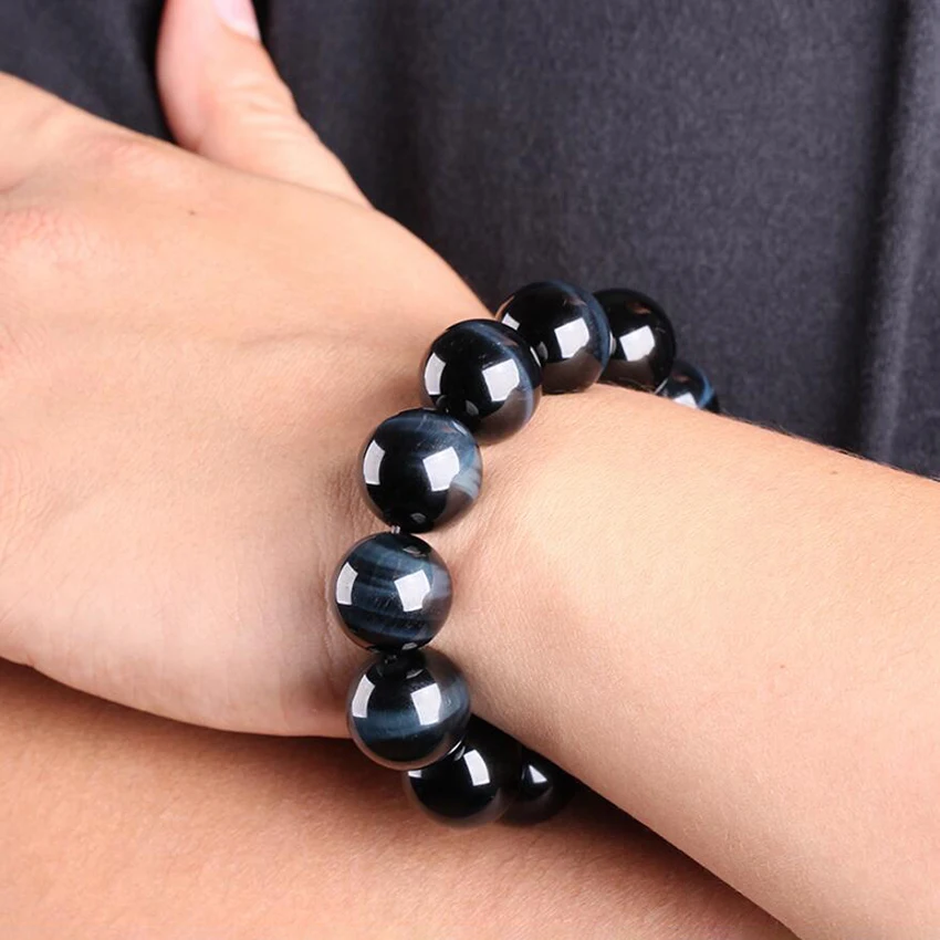 

Blue Tiger Eye Stone Bracelet Femme 10-16mm Mens Bracelet Natural Stone Hand Chain Fashion Men's Bracelets For Men