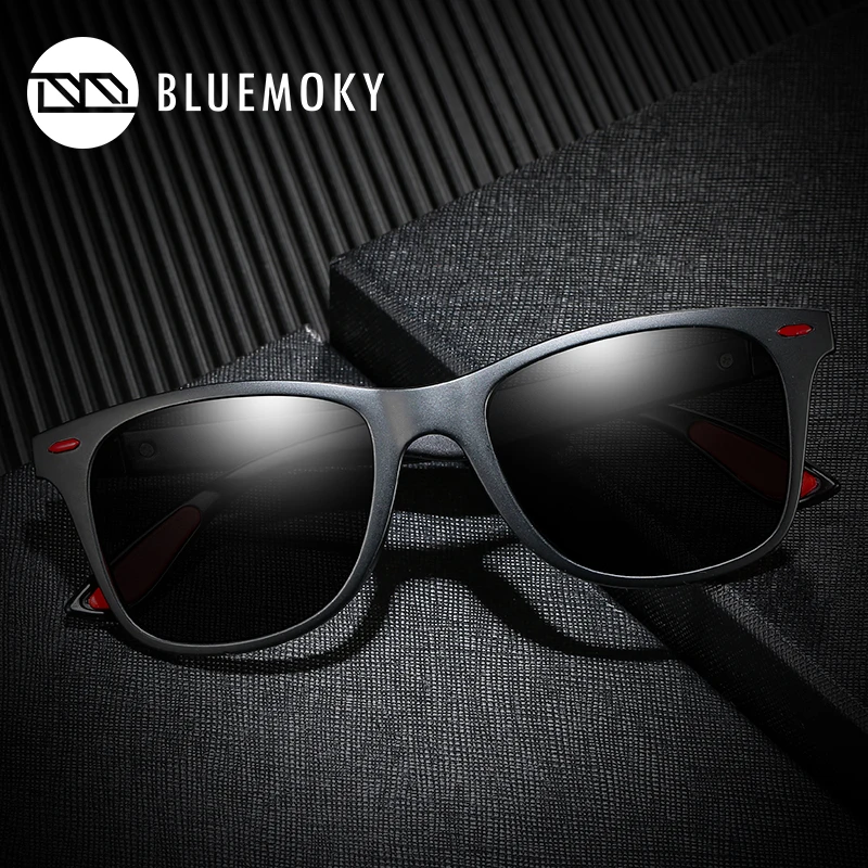 Мужские солнцезащитные очки BLUEMOKY с квадратными заклепками, поляризационные, UV400, черные, мужские солнцезащитные очки, Полароид, брендовые, для вождения,, Ретро стиль