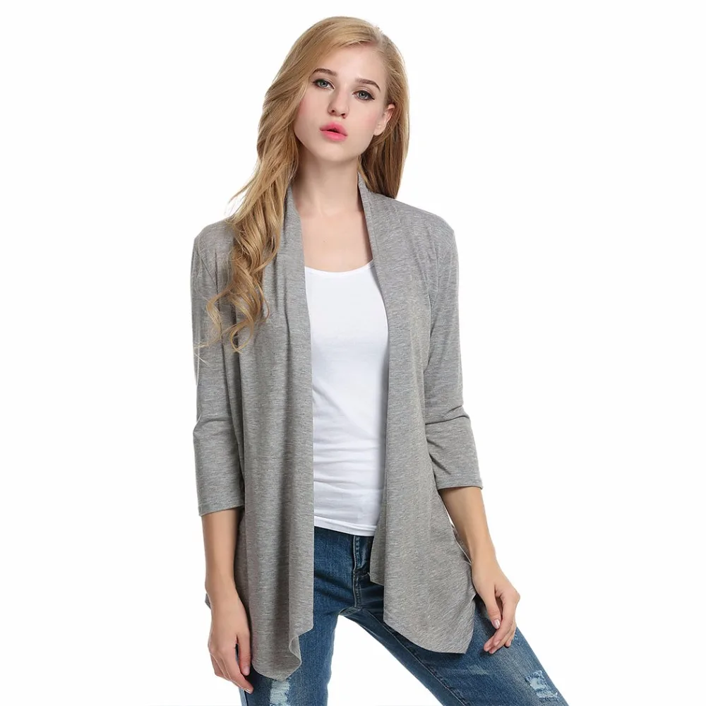 Meaneor Women Casual Cardigan For 2017 Fashion Autumn 3/4 Sleeve Solid Black Stretch fabric Asymmetric Hem Outwear |