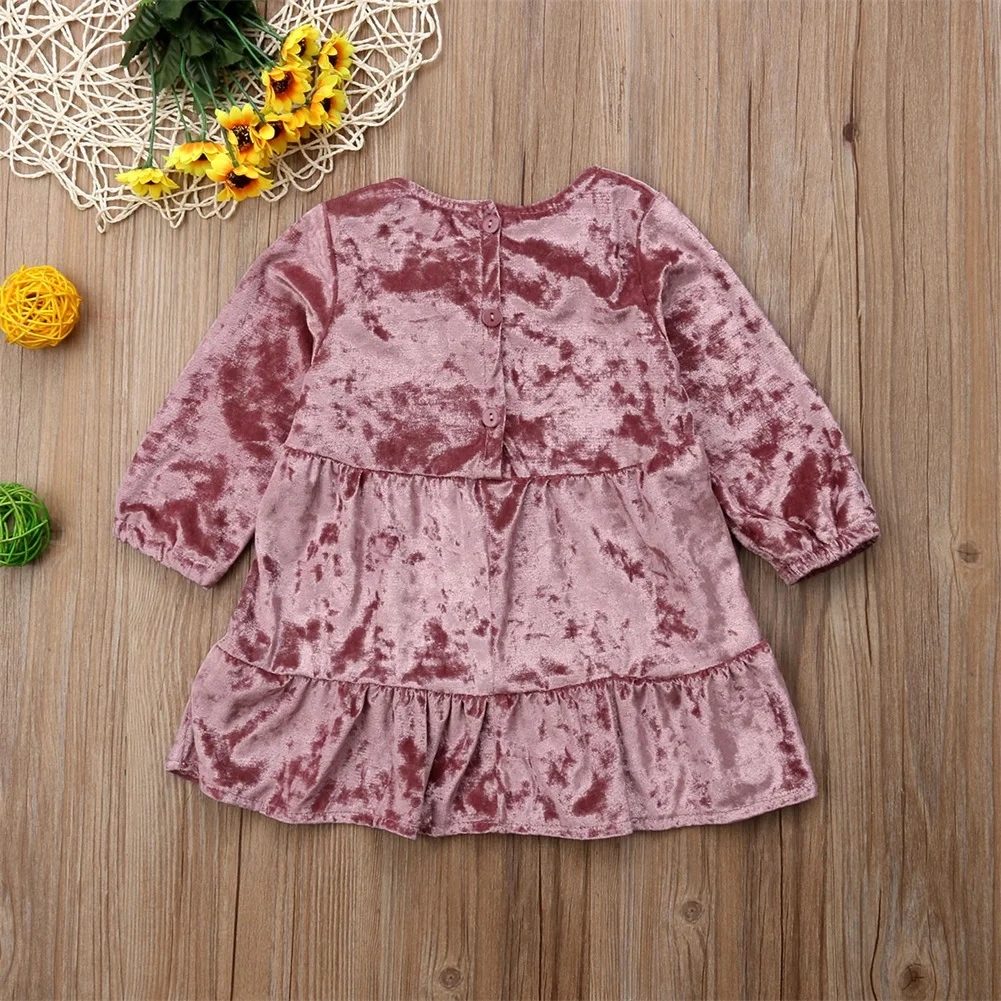 Вельветовое платье принцессы для девочек вечерние зимние платья с длинными рукавами для маленьких девочек с бантом, пышные модные платья для детей года