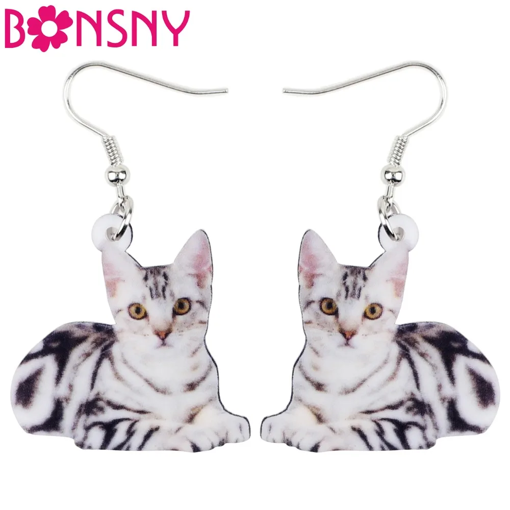 Bonsny акриловые элегантные висячие серьги с котом котенком большая длинная