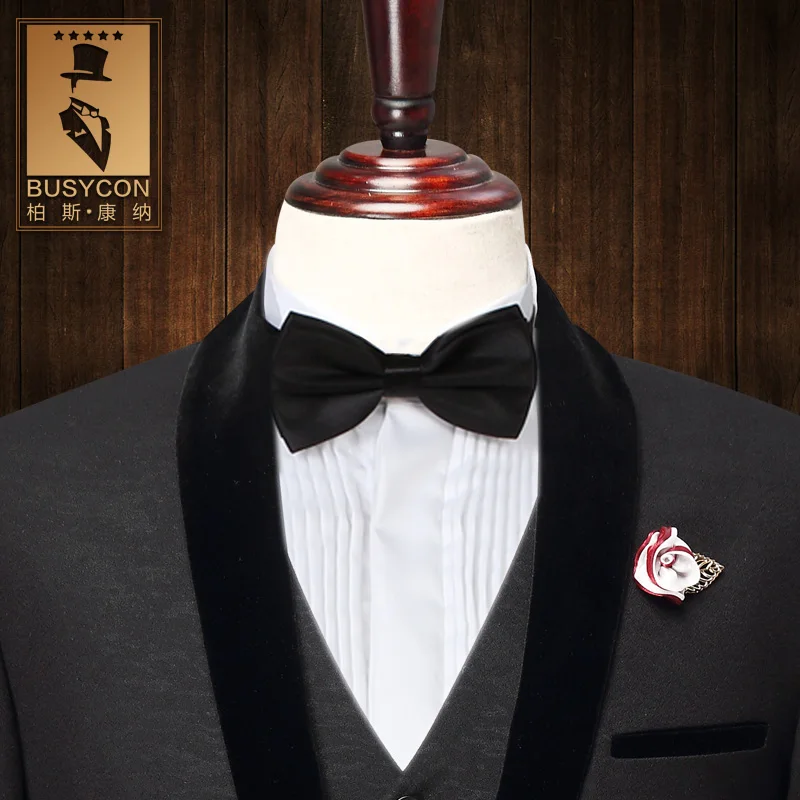 Мода черный смокинг для мужчин костюм Свадебные Жених Slim Fit 3 шт. вечернее платье(куртка+ жилет+ брюки