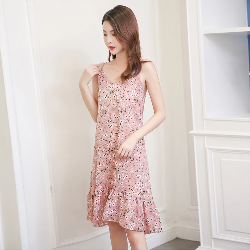 Женские летние платья без рукавов с цветочным принтом и гофрированным краем |