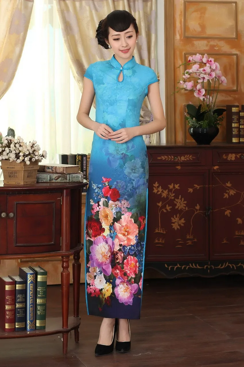 Шанхай история высокого класса с длинными Cheongsam искусственный шелк Cheongsam Qipao платье Китайская традиционная одежда восточные платья