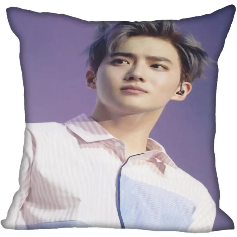 Наволочки New Custom Kpop EXO SUHO с печатью на квадратной наволочке для домашнего декора с застежкой-молнией из атласа (одна сторона).