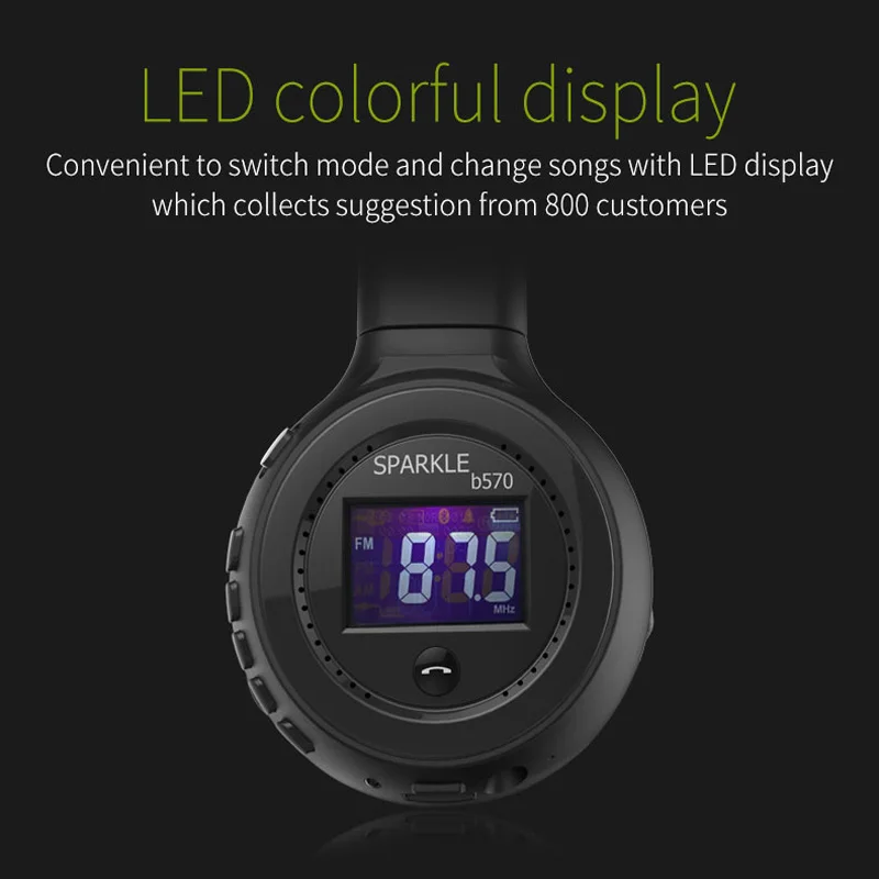 ZEALOT B570, Bluetooth гарнитура с глубоким басом, FM радио, Hi-Fi, шумоподавление, беспроводные стерео музыкальные наушники с микрофоном, светодиодный экран