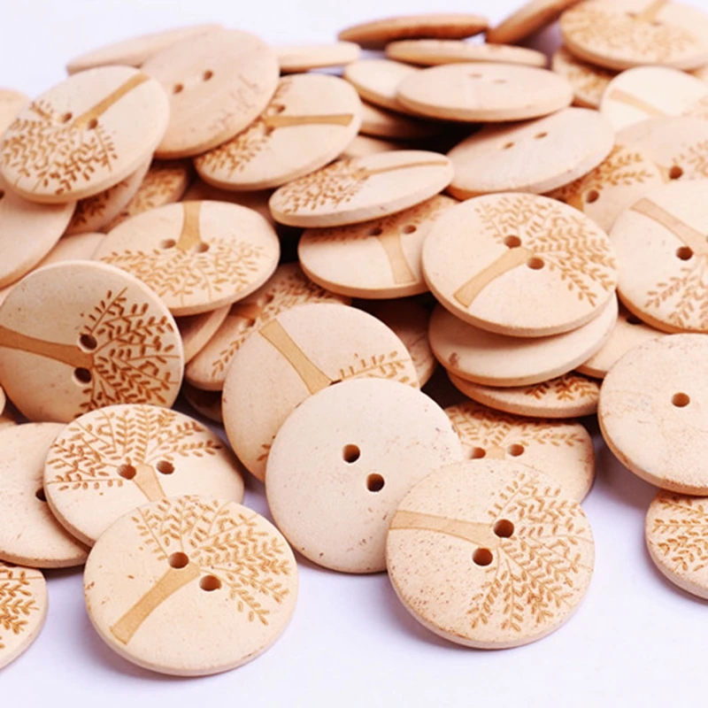 30 мм 10 шт. резные винтажные швейные деревянные пуговицы дерево натуральный цвет