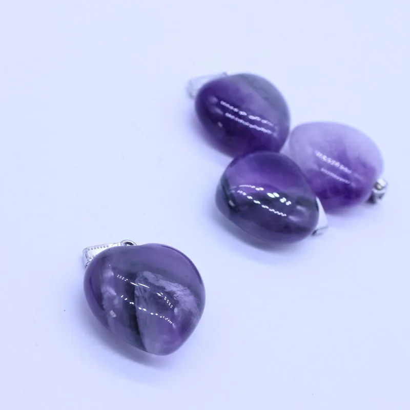 Природные Фиолетовый Кристалл Подвески каменное сердце Талисманы маятники 30 мм