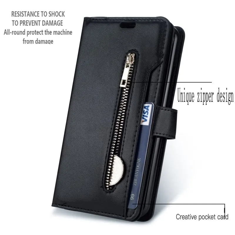Многофункциональный кожаный кошелек на молнии Card Case для iPhone 5 5S SE 6 6S 7 8 Plus X XR XS Max чехол Обложка Flip Стенд на Коке