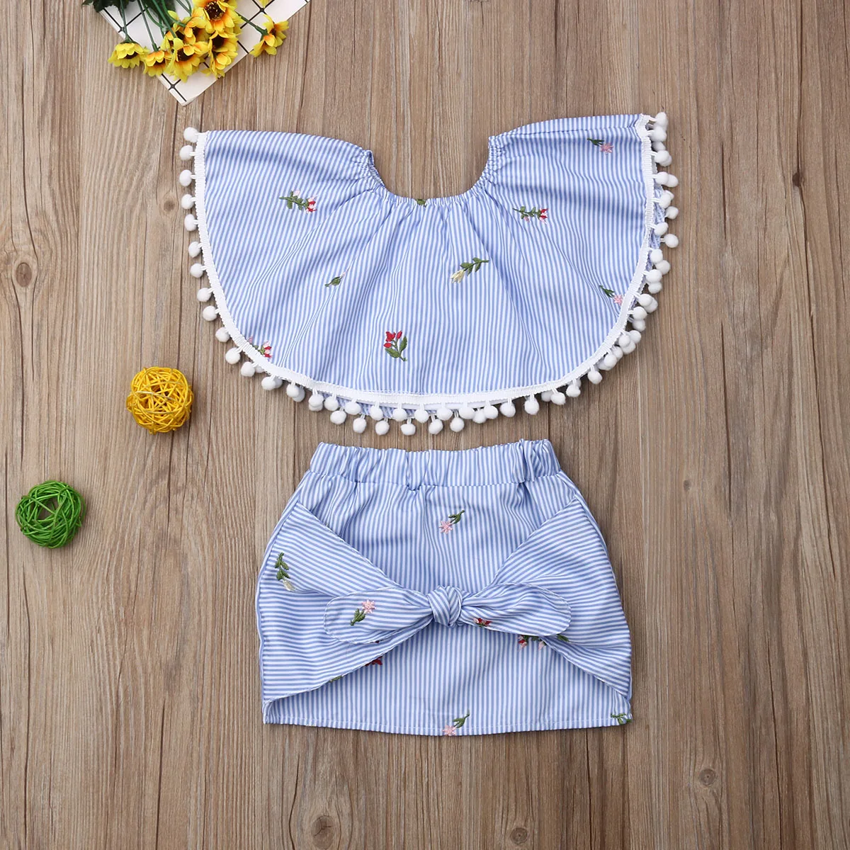Комплект одежды для маленьких девочек из 2 предметов полосатые топы с бантом и