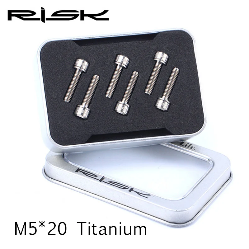 RISK 6 шт./лот M5* 18 мм M5x20mm Ti Винт С Титановым болтом для руля велосипеда Велоспорт MTB велосипед Сверхлегкий вынос руля винт с шайбой прокладка - Цвет: M5x20 Titanium