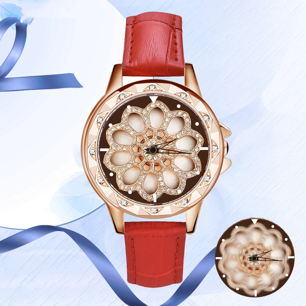 

Dial rotation Women Watches Luxury waterproof Woman Watch Fashion Crystal Female style Leather Band Ladies Watches Montre Femme