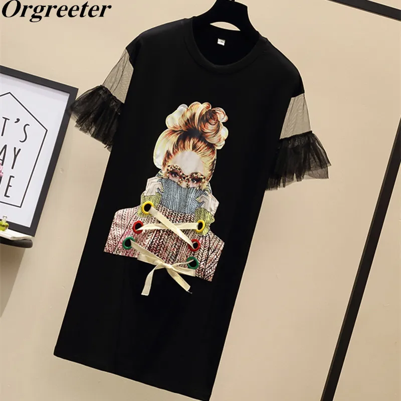 Размера плюс 5XL размер женские футболки с рисунками из мультфильмов платья 2020