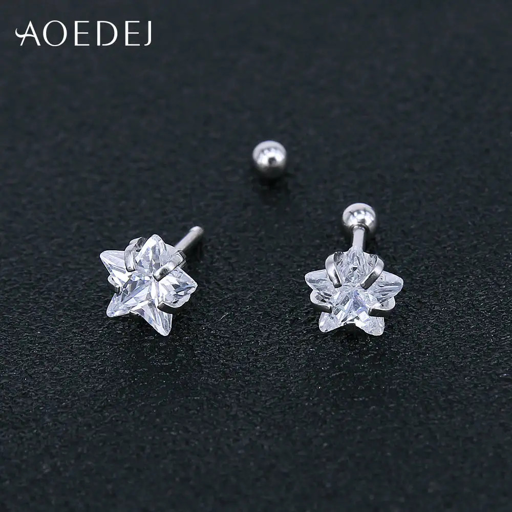 AOEDEJ 3-8 мм, серьги-гвоздики со звездами и кристаллами для женщин и девочек, стразы из нержавеющей стали с цветным сердцем, маленькие серьги-гвоздики