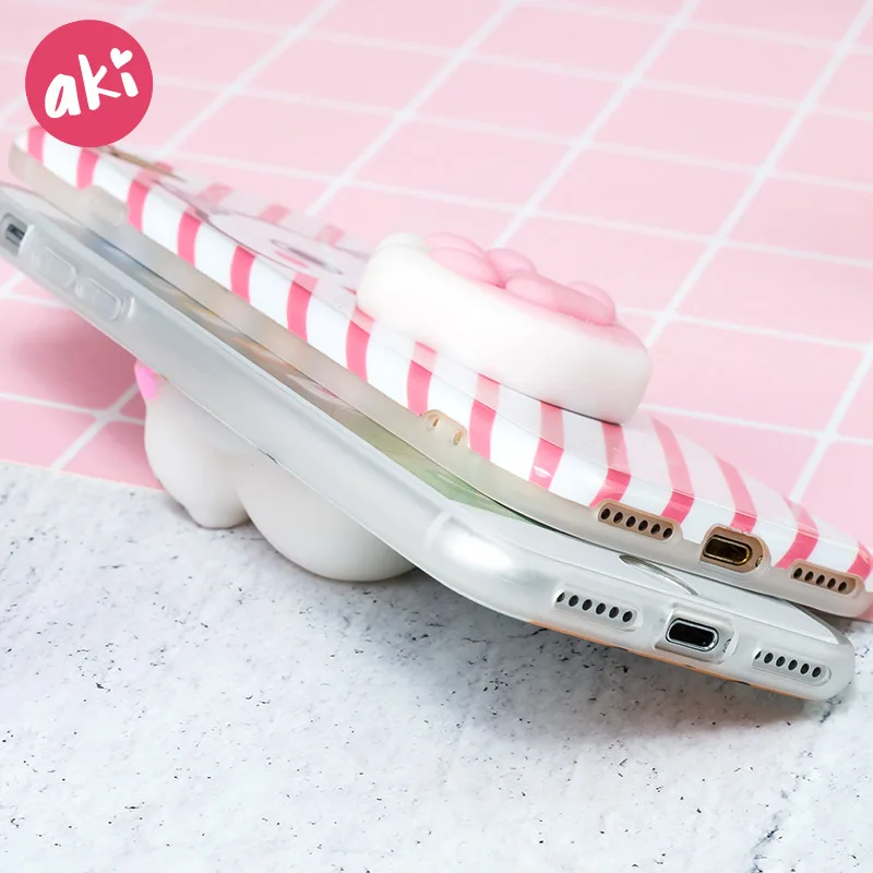 AKI Squishy Mobile Phone Cases for iPhone 7 8 Plus Case Kitty Panda Cat Lovely Soft Back Cover 6 6s |