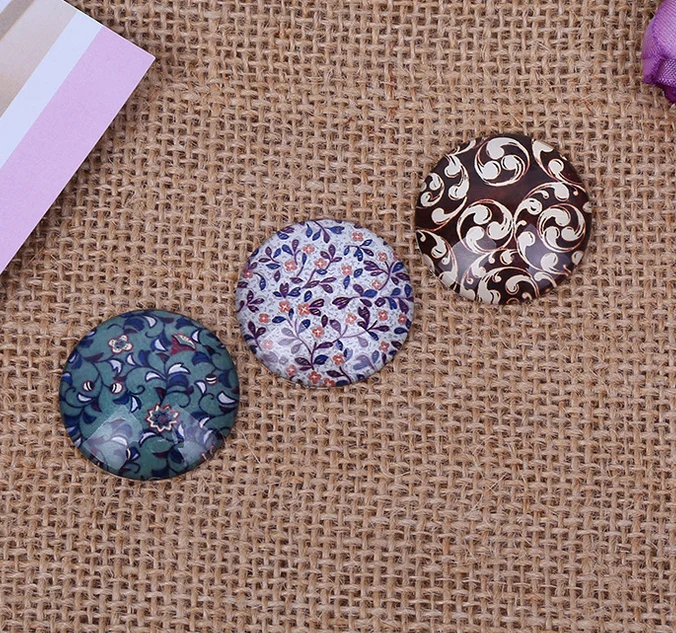 24pcs 12MM 14MM 16MM Linen Finish Pattern Round DIY Handmade Photo Glass Cabochons & Glass Dome Cover Pendant Cameo Settings