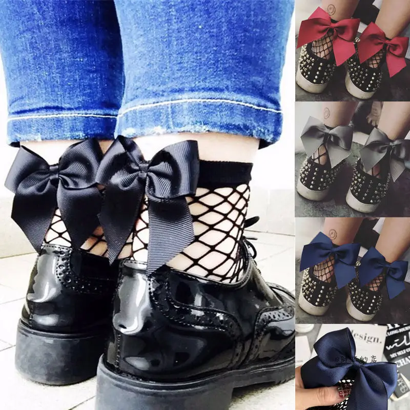 Женские ажурные носки черные дышащие в сетку с бантом|socks ladies|fishnet sockssocks th |