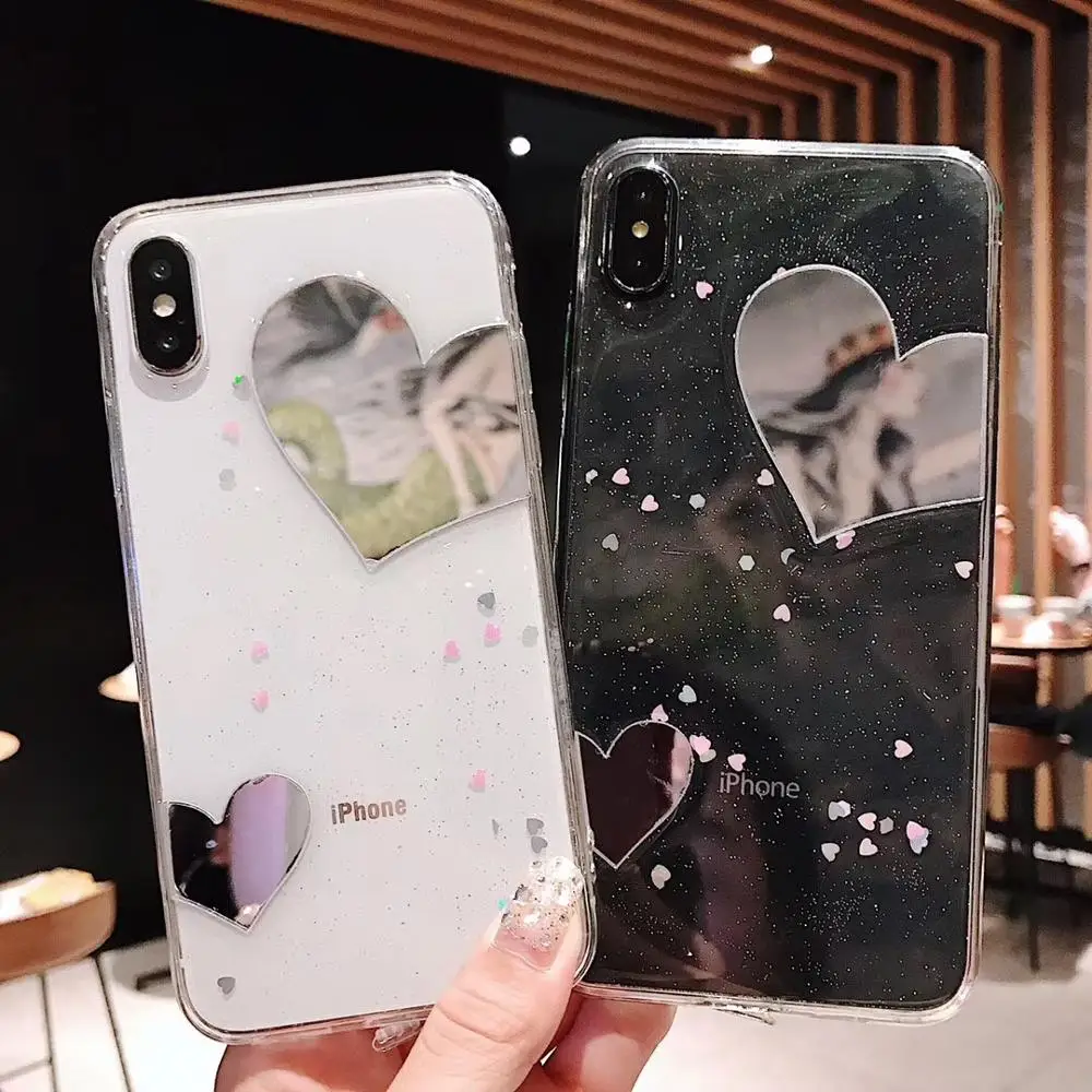 Блестящий чехол в горошек с сердечками для iphone 7 plus мягкий силиконовый зеркальный