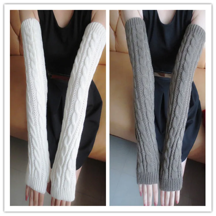

winter women's mittens bare fingers long warm half finger knitting wool sleeve riding arm cover