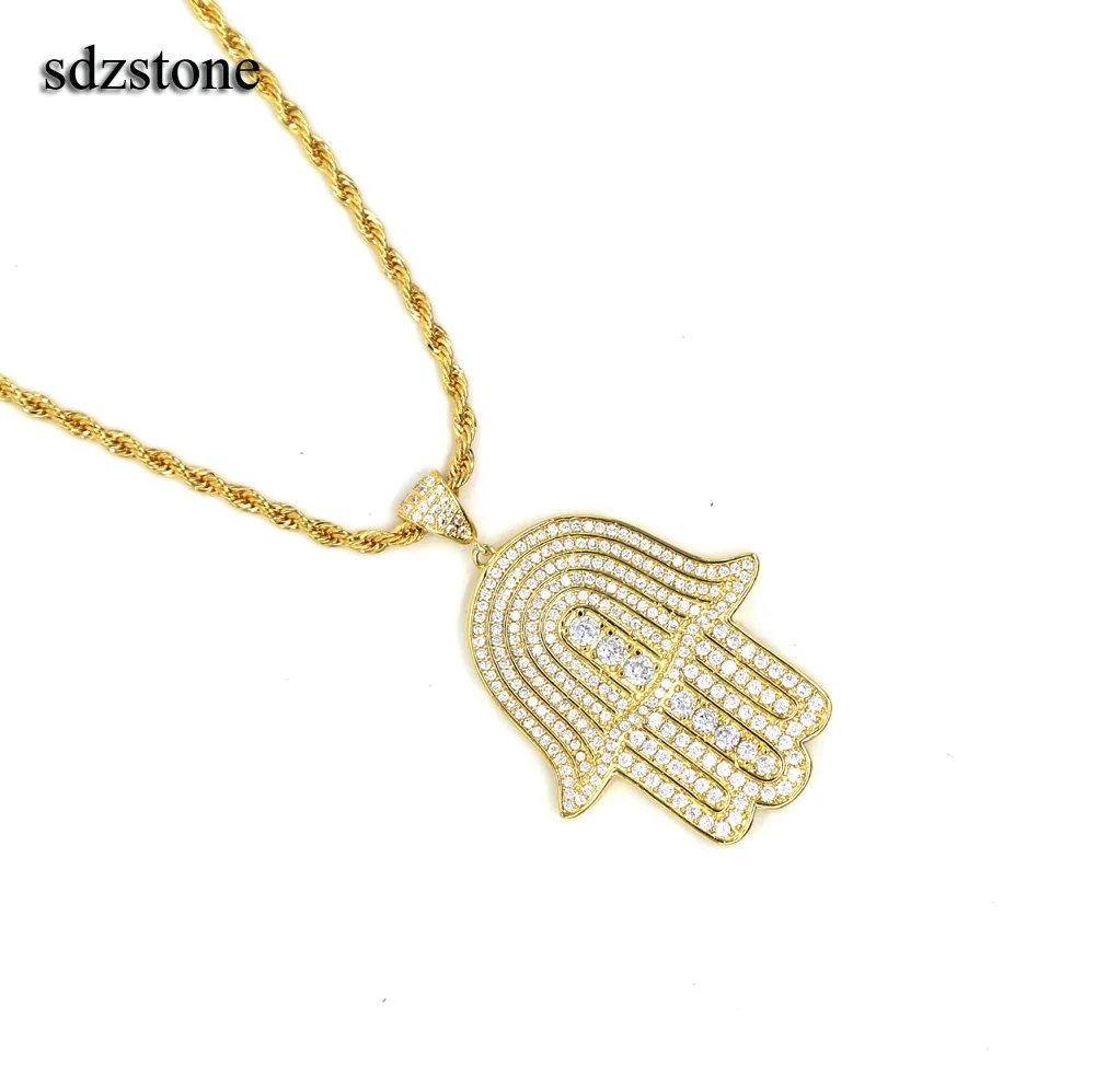 

promotion 2017 micro pave cubic zirconia big cz pendant night club sparking bling cool boy men rope chain hand pendant necklace
