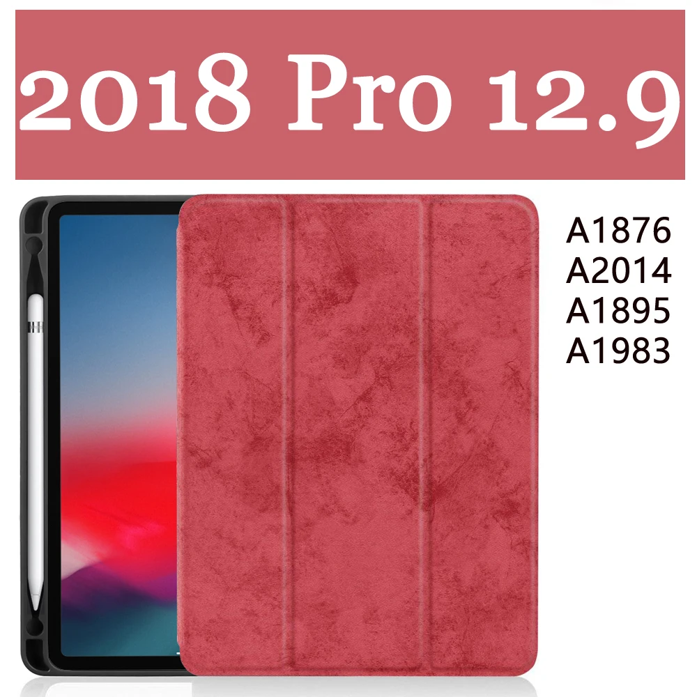 Red FG pro12.9 2018 Для iPad Pro 12,9 чехол с карандашом держатель из искусственной кожи TPU мягкий чехол для iPad Pro 12,9 чехол(только чехол, без ручки - Цвет: Red FG pro12.9 2018