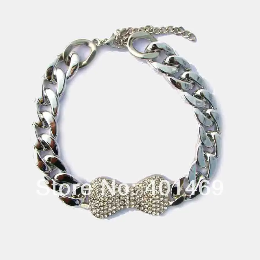 ?? 2018ホットスタイルクリスタル大金属ちょう結びチャームペンダントプラスチックリンクチェーンチョーカーファッションネックレスの宝石120個ロット