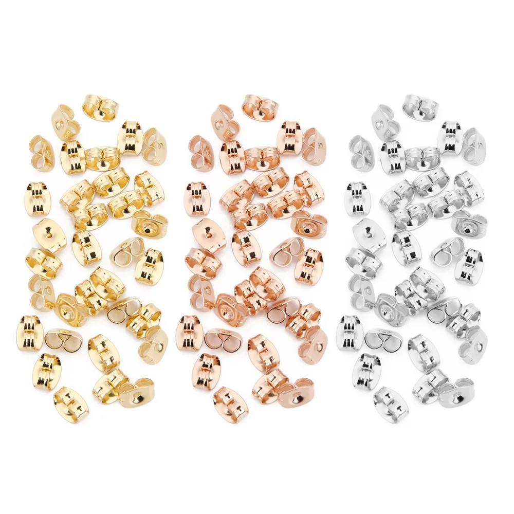 200pcs/lot Stainless Steel Gold Silver Tone Rose Earring Stopper 4.5x6mm Hypoallergenic Back Findings DIY Jewelry | Украшения и