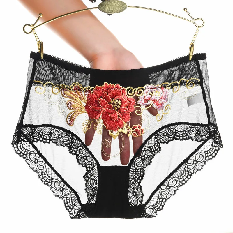 Женское нижнее белье больших размеров сексуальные прозрачные трусики с вышивкой