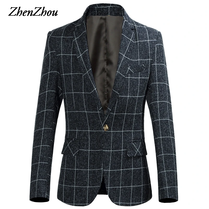 Блейзер мужской костюм 2019 модная куртка Мужская Slim Fit повседневные клетчатые