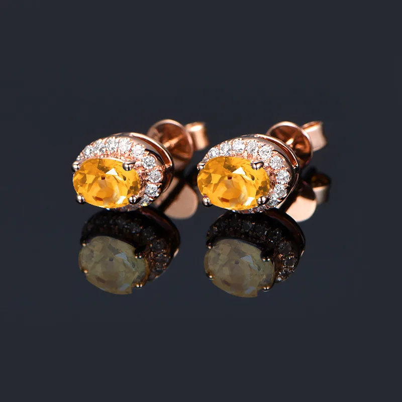 AINUOSHI, натуральный цитрин, серьги-гвоздики, 4ct, овальная огранка, драгоценные камни, вечерние, для помолвки, для женщин, ювелирное изделие, розовое золото, Цвет 925, серебряные серьги-гвоздики