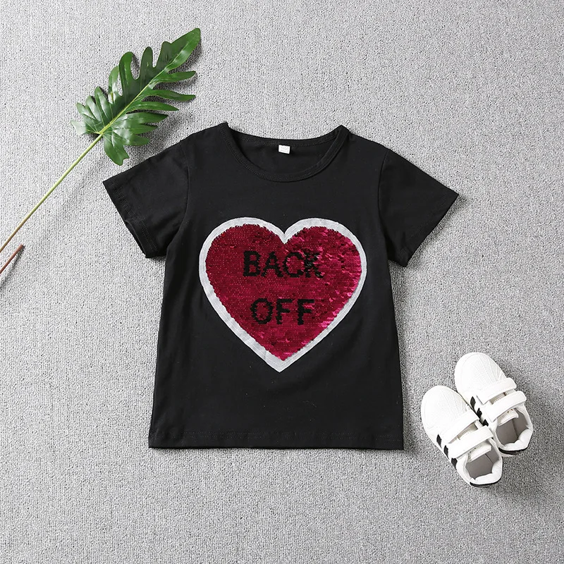 Хлопковая футболка для девочек двусторонняя Детская с пайетками рубашка