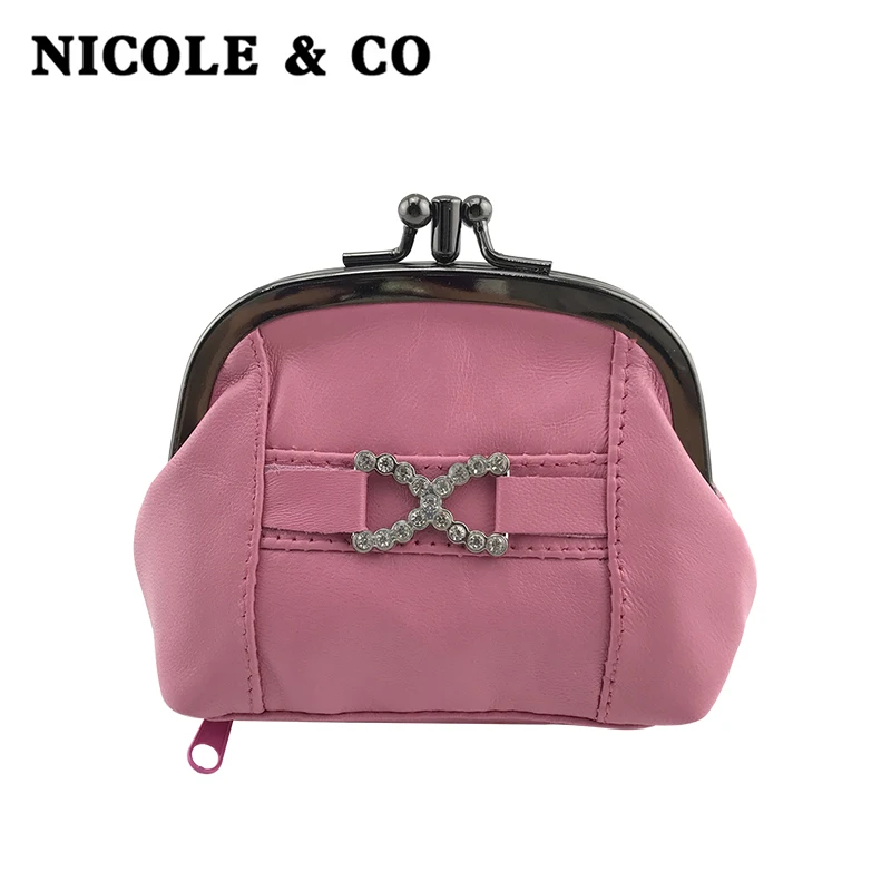 NICOLE &amp CO New Genuine Leather Coin Purse girls Sheepskin Change Metal Hasp Closure Card Holder Wallet Zipper Small Bag |
