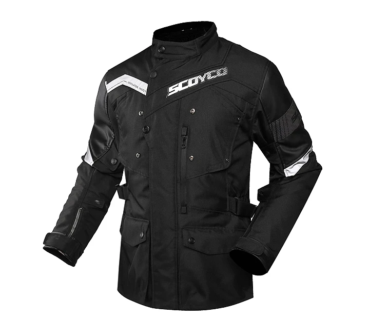 black set SCOYCO водонепроницаемый сохраняет тепло мотоциклетная куртка и брюки набор мотоцикл защитные ездовые костюмы мотокросса защитная одежда - Цвет: black set