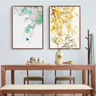Японские осенние листья Kitty растения на холсте картина акварель плакаты и принты настенные картины для гостиной обеденный Декор