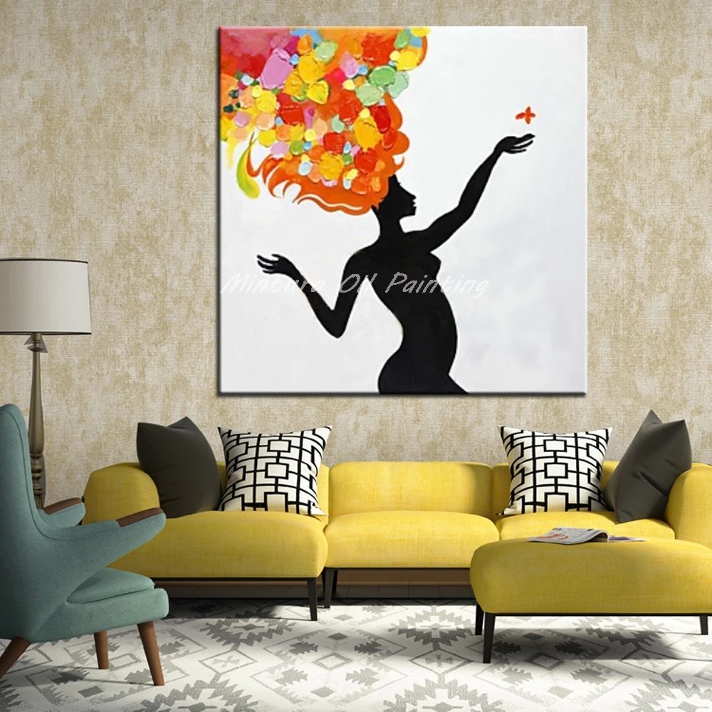 Mintura Handpainted Naked Girls Play Butterfly Oil Painting On Canvas Modern Abstract Pictures Wall Art For Home Decor No Framed | Дом и сад