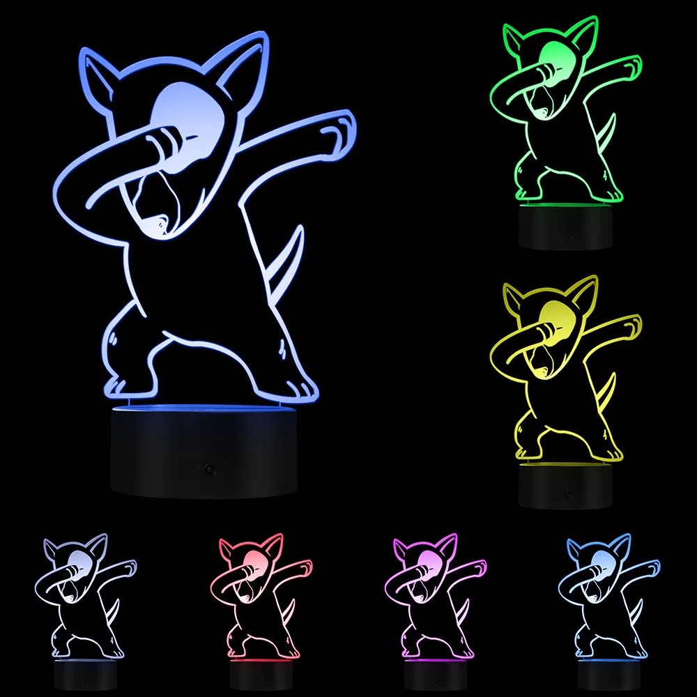 Светильник Dabbing Bull Terrier 3D светильник с оптической иллюзией ночник USB светящийся