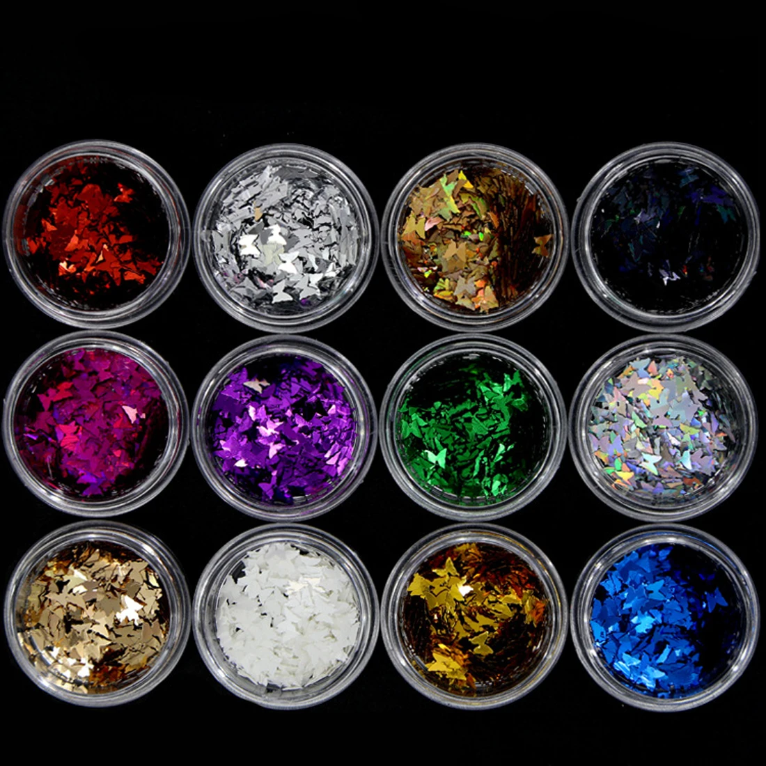 12 коробок в комплекте микс цветов форма бабочки для дизайна ногтей 3D лазерные