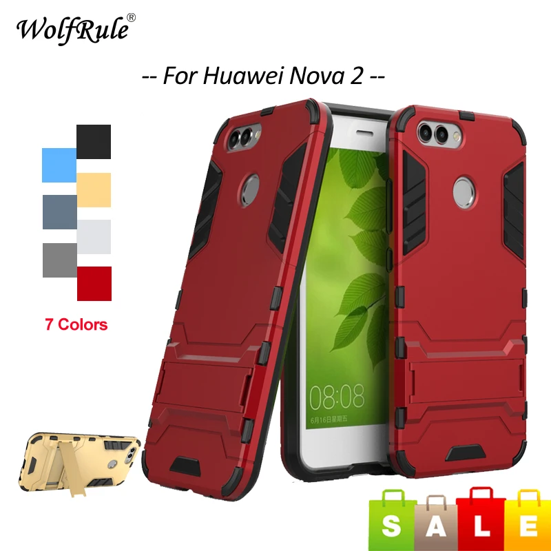 Чехол wolflule для Huawei Nova 2 противоударный силиконовый и пластиковый держатель чехол