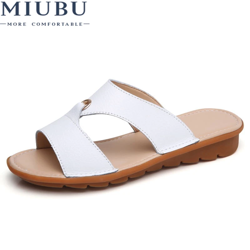 

MIUBU Women'S Sandals Leather Women Flats Shoes Platform Wedges Female Slides Beach Flip Flops Summer Shoes