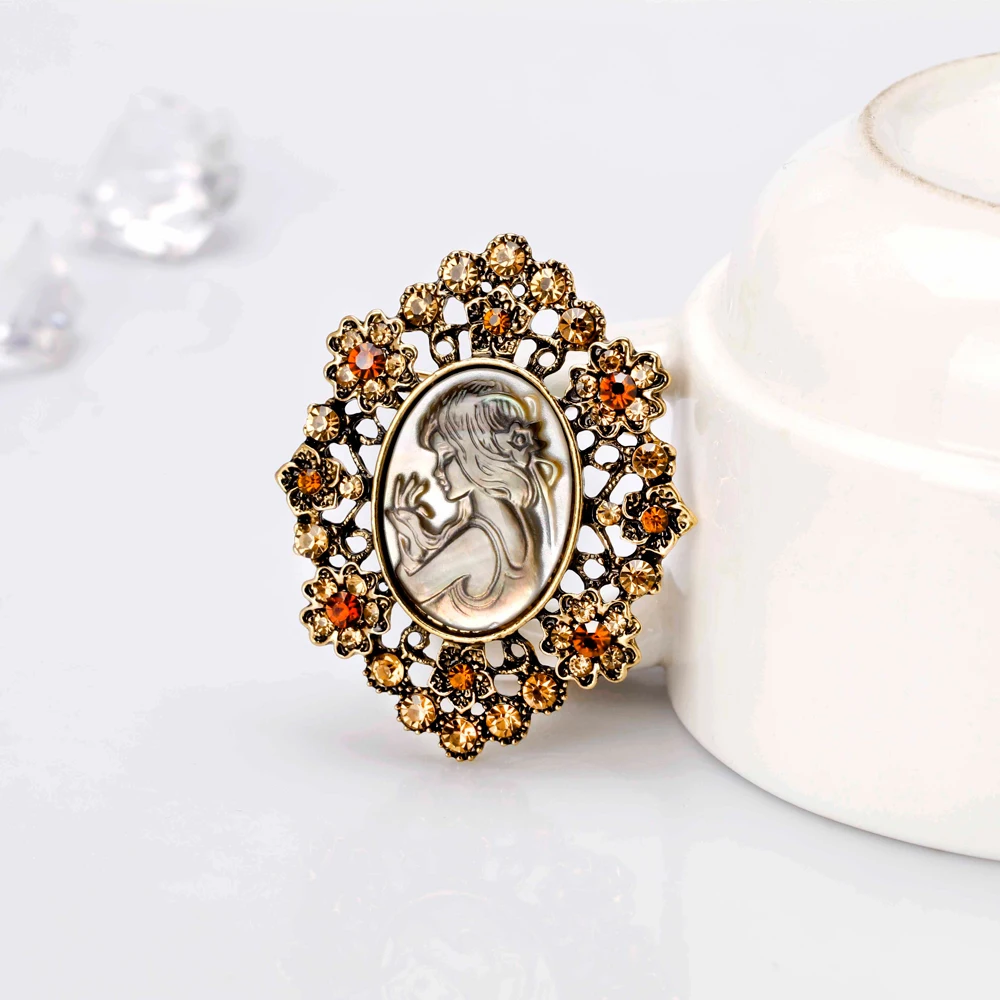 2018 Danbihuabi Newest Beauty Queen Brooches Banquet Weddings Jewelry Safety Pins Ancient Gold/Silver Stlye Cameo | Украшения и