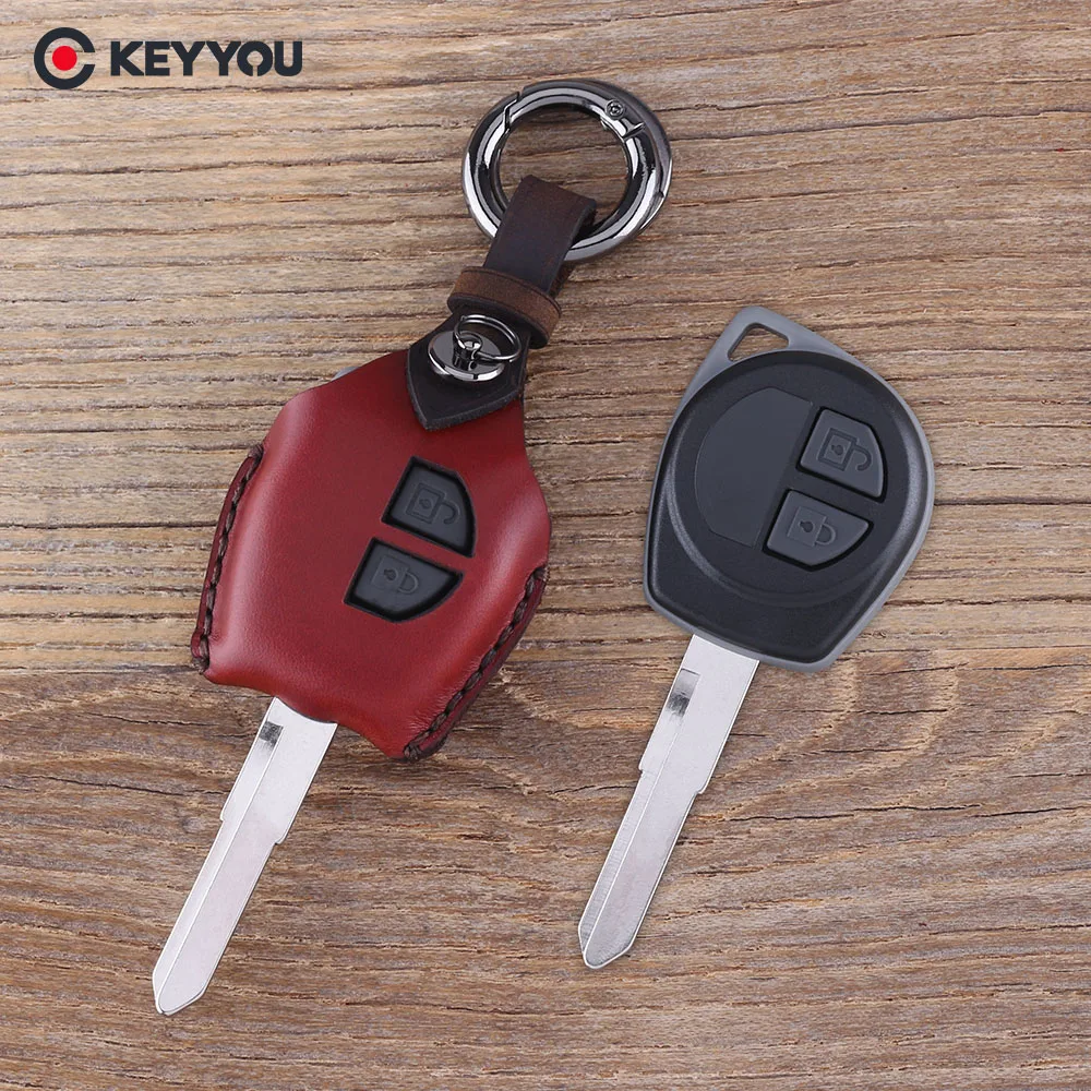 KEYYOU кожаный 2 чехол для ключей с кнопками SUZUKI SX4 Swift Grand Vitara Liana аксессуары |