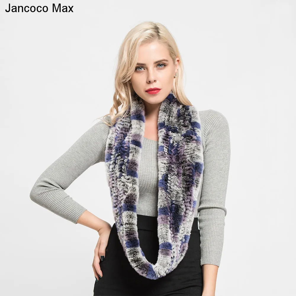 Jancoco Max Настоящий мех кролика длинные шарфы Высококачественная зимняя теплая шаль шейный платок S7097