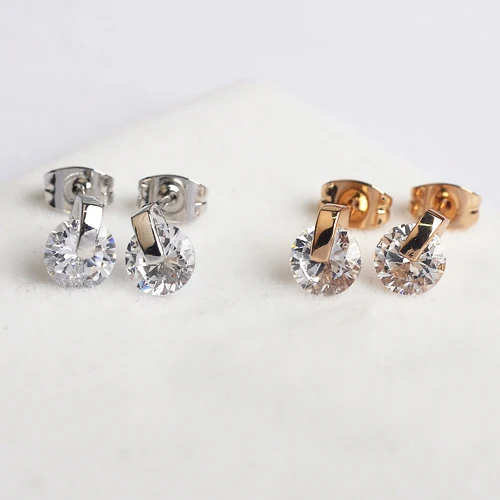 Женские серьги гвоздики с цирконом USTAR серебряного цвета 2015|zircon earrings|earrings for