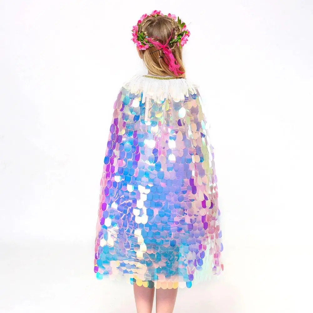 2019 Детский костюм принцессы плащ Милые русалки для маленьких девочек с пайетками