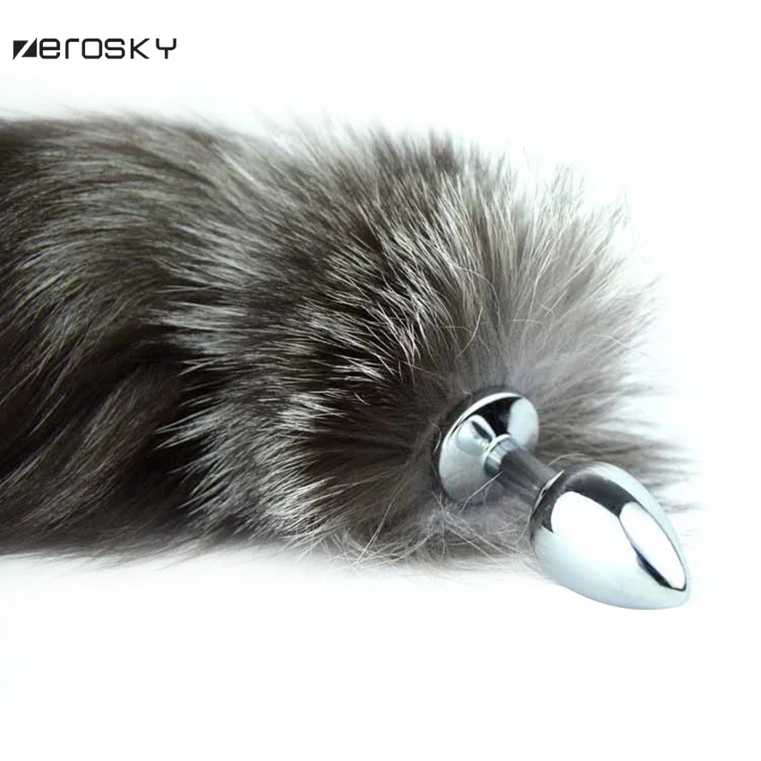 Большая Анальная пробка с лисьим хвостом из нержавеющей стали анальная кошачьим