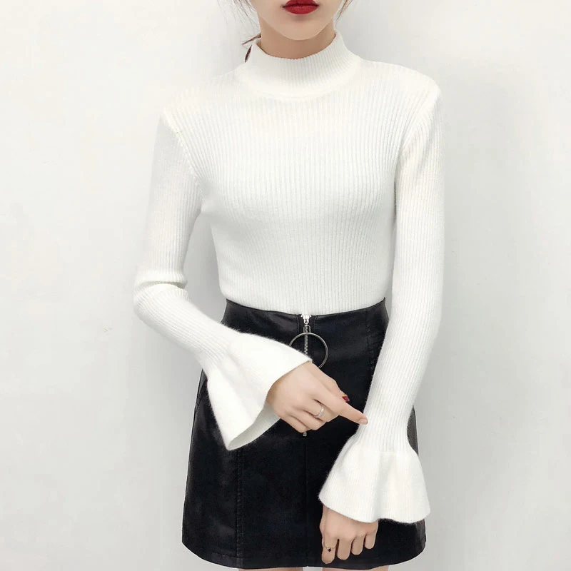 Винтажный свитер с длинным рукавом Женский пуловер в стиле ретро полувысоким