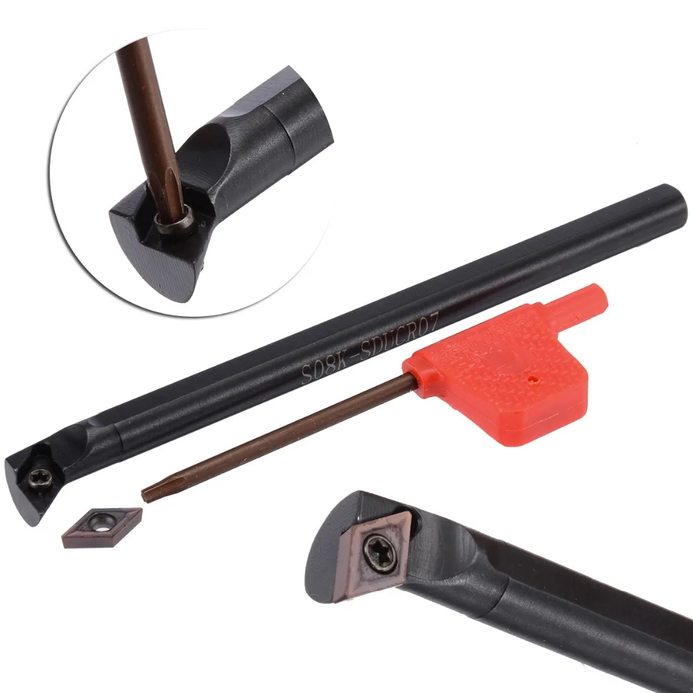 

1pc S08K-SDUCR07 Boring Bar + DCMT0702 Carbide Insert with Wrench For Lathe Turning Tools