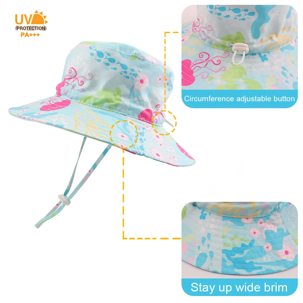 Jellyfish Baby Girl Sun Hats Wide Brim Toddler Infant UV Protection Caps Adjustable Size Boy Basin Hat Summer Breathable Stay On | Детская