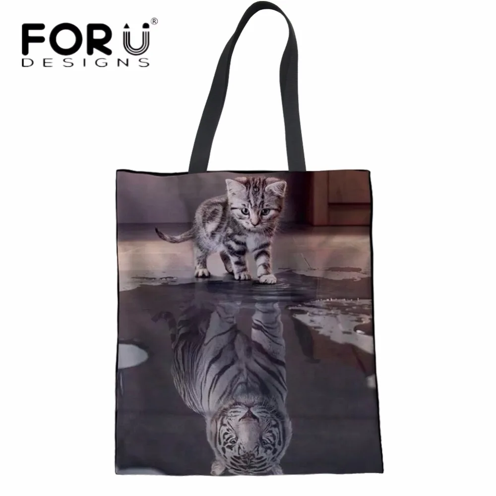 FORUDESIGNS/женские складные сумки шопперы с изображением кота отражающего тигра